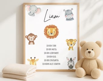 Customizable Nursery Poster with Affirmations | Digital Download | Digital Poster | Printable Wall Art | Safari Animal Poster