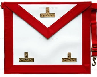 Grembiule da Venerabile Maestro del Rito Scozzese - Bianco e rosso con tre triple Tau dorate