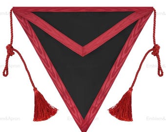 Grembiule del Rito Scozzese - Triangolare, nero, ricamato a mano con nastro e nappe rosse.