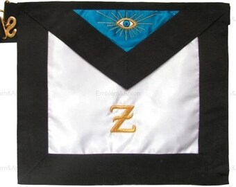 Grembiule del 4° grado del Rito Scozzese - Bianco, raso blu con ricami dorati
