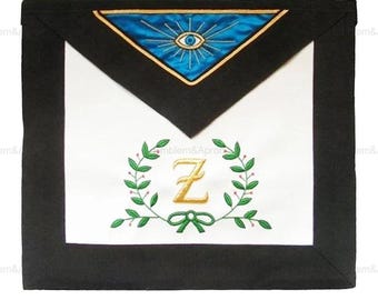 Grembiule del 4° grado del Rito Scozzese - Bianco, blu reale con inserti in moiré nero