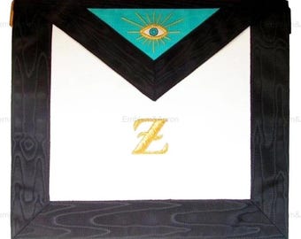 Grembiule del 4° grado del Rito Scozzese - Bianco, azzurro cielo, ricamo oro