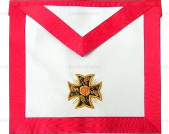 Grembiule del XVIII grado del Rito Scozzese - Moire bianco e rosso con croce templare in rilievo