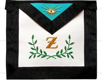 Grembiule del 4° grado del Rito Scozzese - Bianco, azzurro cielo con ricamo di rametti di acacia