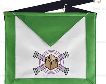 Grembiule da Maestro del 5° Grado del Rito Scozzese – Indumento massonico ricamato in seta verde