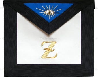 Grembiule del 4° grado del Rito Scozzese - Bianco, blu con motivo moiré nero
