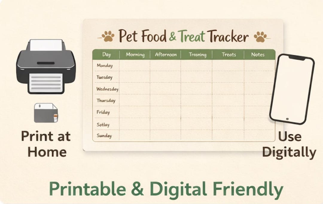 Pet Food and Treat Tracker Printable | Weekly Feeding Log for Dogs ...