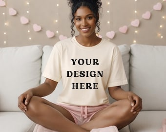 Bella Canvas 3001 Natural Mockup PNG | Neutral T Shirt Mockup | Valentine Shirt Mockup | Cream Tee Flat Lay Alternative