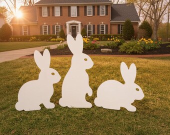 Trío de conejos de Pascua de PVC para decoración de jardín, resistente a la intemperie