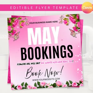 Folleto de reservas de mayo, Folleto de reservas para el Día de la Madre, Peluquería de mayo, Reservas abiertas para mayo, Folleto de citas de mayo, Reserva ahora para mayo, Folleto de extensiones de pestañas, uñas, trenzas y pelucas de mayo