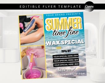 Summer Wax Specials Flyer, Esthetician Template (Canva Editable)