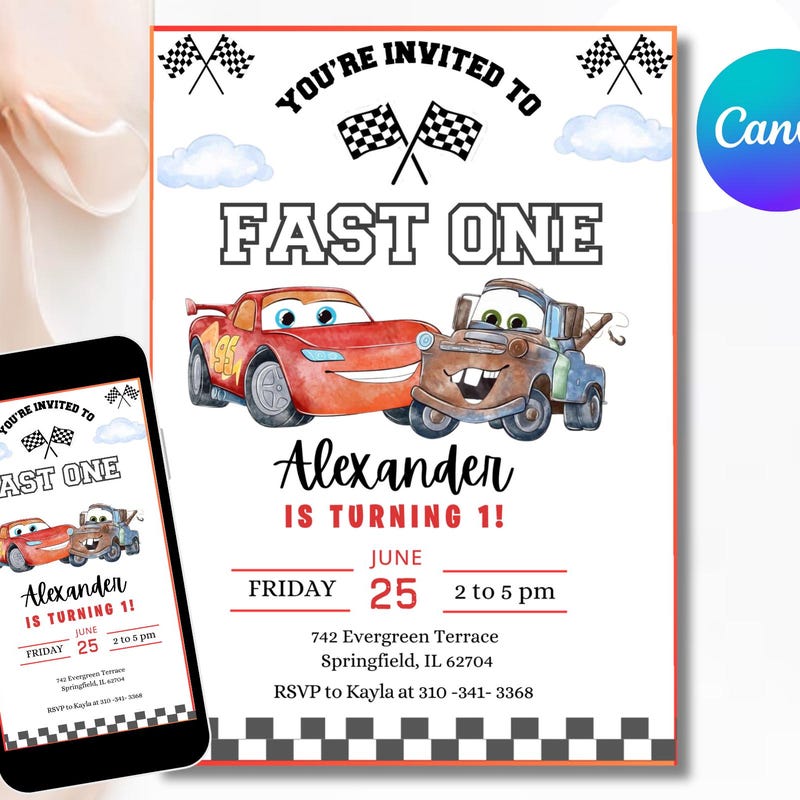 Invitation rayo mcqueen - Etsy México