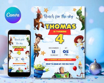 Toy Story Invite Reach Four the Sky Editable Toy Story Birthday Invite Digital Toy Story Invitation Digital Download Toy Story Theme Invite