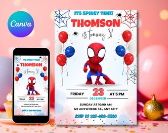 Editable 3rd Spidey Birthday Invitation, Spidey Kids Birthday Invitation, Amazing Friends 3rd Birthday Party, Superhero Bday Invite Template