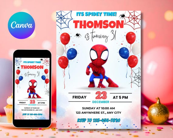 Editable 3rd Spidey Birthday Invitation, Spidey Kids Birthday Invitation, Amazing Friends 3rd Birthday Party, Superhero Bday Invite Template