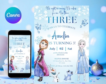 Frozen 3rd Birthday Invitation Frozen Invitation Princess Elsa Anna Party Invitation Girl Frozen Birthday Invite Theme EDITABLE Digital