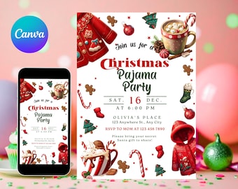 Christmas Pajama Party Invitation, Christmas Party Invitation, Pajama Invitation, Holiday Party Invite, Xmas Party, Editable Canva Template