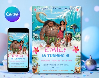 Moana Birthday Invitation: Editable Hawaiian Template (Digital Download