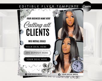 New Client Booking Flyer, Calling All New Clients, Hair Stylist, Lash Tech, Nail Tech, MUA, Editable Canva Template