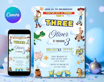 Bearbeitbare Toy Story Einladungsvorlage, Toy Story Geburtstagsfeier, 3.Digitale Einladung, Kindergeburtstagsfeier, Woody, Du hast einen Freund