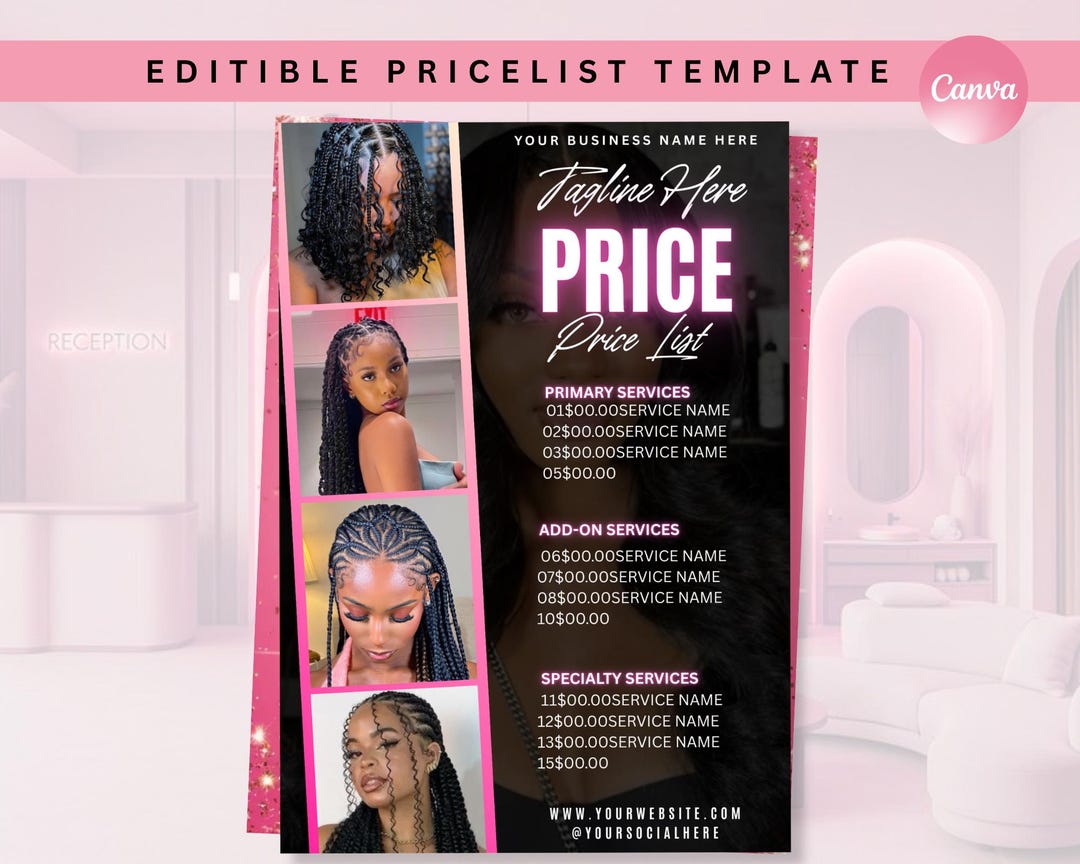Braids Pricelist, Hair Styles Braiding Price Guide, DIY Flyer Template ...