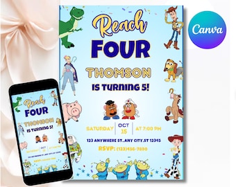Reach for the Sky Birthday Invitation | Editable Toy Story Digital Invite | Fourth Birthday Kids Party Template | Toy Story Birthday Party