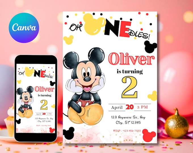 Editable Mickey Mouse Birthday Invitation, Printable Invitation Mickey ...