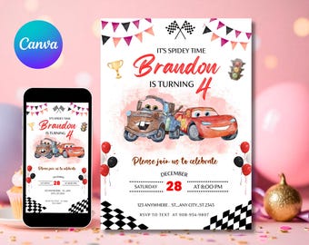 Printable Cars invitation, Lightning Mcqueen invite, Birthday Party Invitation, 2 fast 2 furious racing invite template, 2nd birthday boy