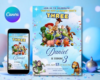 Modèle d'invitation d'anniversaire Toy Story modifiable (numérique)