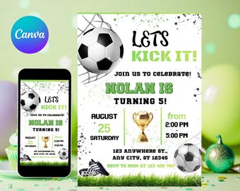 Soccer Birthday Invitation, Sports Theme, Editable Soccer Party Invite, Kids Football Birthday, Instant Download, Digital Template