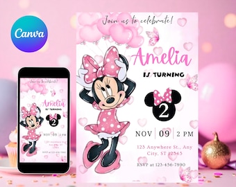 Editable Oh TWOdles Birthday Invitation Digital 2nd Birthday Cute Mouse Second Birthday Invite Oh Twodles Invitation Boho Minnie Invite
