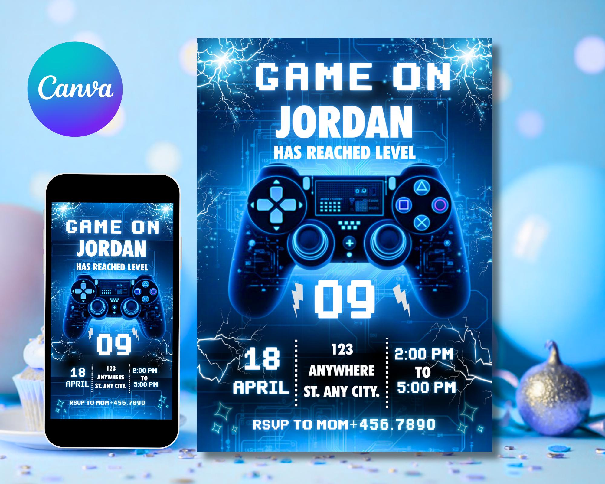 Video Game Birthday Invitation: Neon Arcade Party, Gamer Boy (5x7 Canva ...