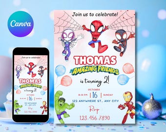 Spidey And His Amazing Friends Birthday Invitation Spidey Invitation Spidey Party Spidey And Friends Boy Invite EDITABLE Instant Digital