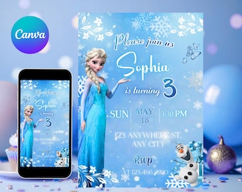 FROZEN Invitation Elsa Birthday Invitation Winter Snow Birthday Printable,Editable Instant Download Canva Template Frozen Invite