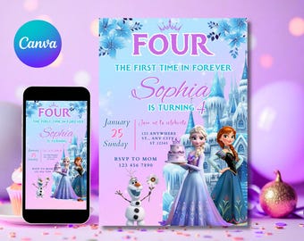 Editable Elsa Invite Digital Frozen Party Invitation Custom Frozen Invite Frozen Birthday Anna Frozen 4th Birthday Digitally Download
