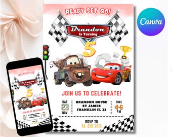 Cars Birthday Party Invitation, Lightning Mcqueen Birthday, Cars Party Invite, Second Birthday Party Invitation, Two Fast, 2, Tow Mater Cars