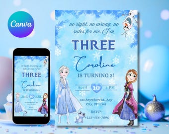 Frozen 3rd Birthday Invitation Frozen Invitation Princess Elsa Anna Party Invitation Girl Frozen Birthday Invite Theme EDITABLE Digital