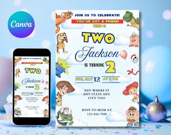 Editable Two infinity and Beyond Birthday invitation | Toy Story Party invitation, Invite 2nd Birthday | Digital kids Birthday invites Canva