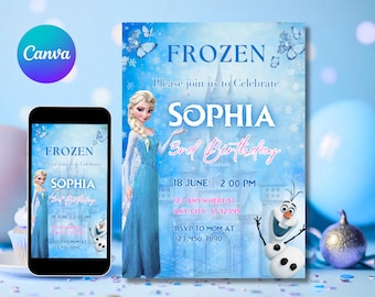 FROZEN Invitation Elsa Birthday Invitation Winter Snow Birthday Printable,Editable Instant Download Canva Template Frozen Invite