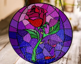 魔法のバラ | 美女と野獣 | ステンドグラスパネル | ロマンチックな