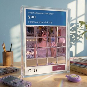 CAPTCHA Puzzle Wall Acrylic Block, Aesthetic CAPTCHA Mirror Frame Shape, Retro Y2K Mirror Block, Custom Mirror with Personalized Photo Block