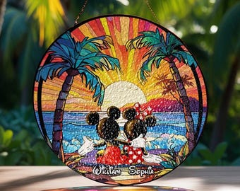 Łapacz słońca z witrażem Myszka Miki i Myszka Minnie, Łapacz słońca Myszka Miki, Walentynkowa zawieszka ścienna Disney, Łapacz słońca Myszka Miki i Myszka Minnie
