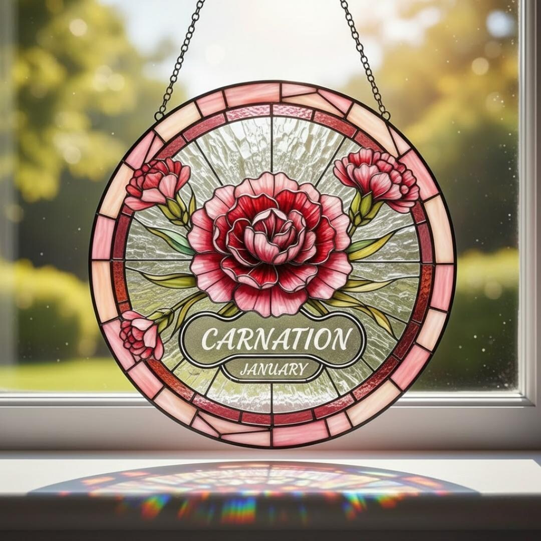 January Birth Flower Carnation Suncatcher, Custom Carnation Window ...
