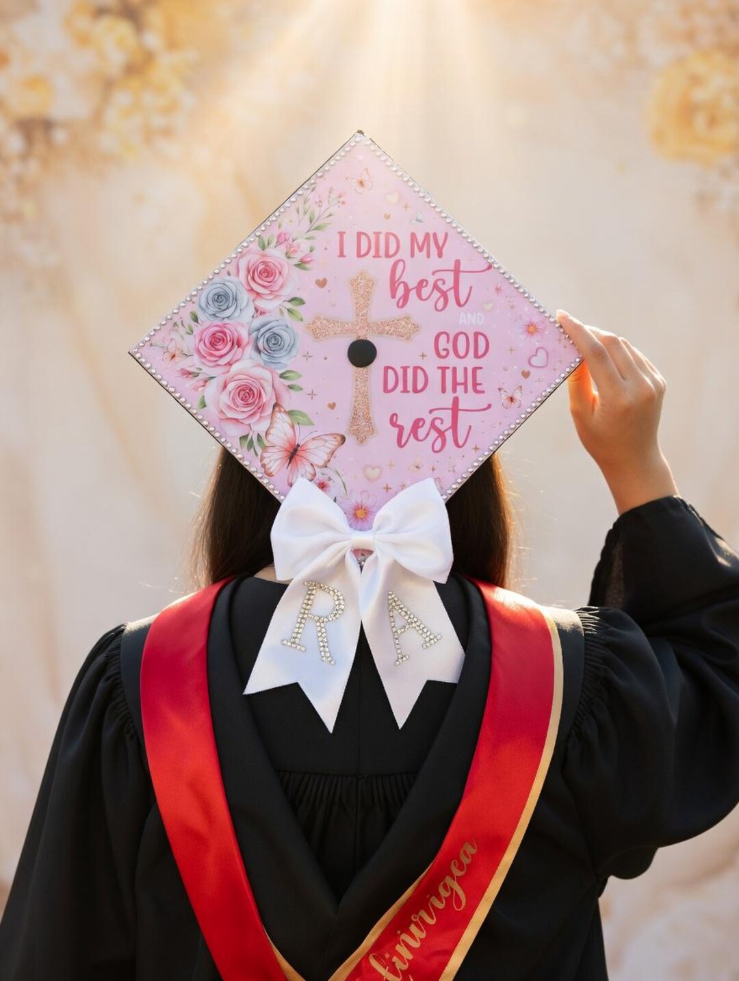 Cross Grad Caps Floral Cross Grad Cap Topper, Pink Floral Cross Grad Cap Topper ...