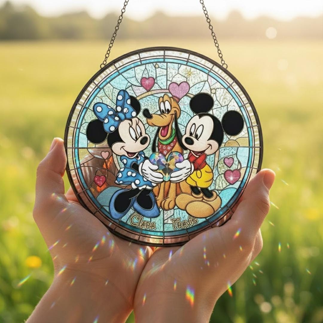 Discover Personalized Mickey & Friends Stained Glass Suncatcher, Disney Mickey Suncatcher, Mickey Minni Pluto Friendship Window Decor, Besties Gift