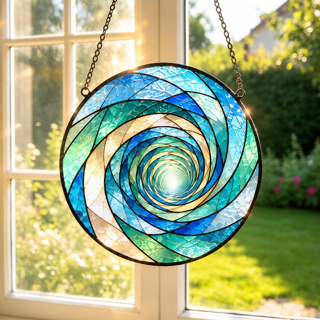 Loading Gift Window Ocean Wave Stained Glass Suncatcher, Beach Coastal Window Decor Art ...