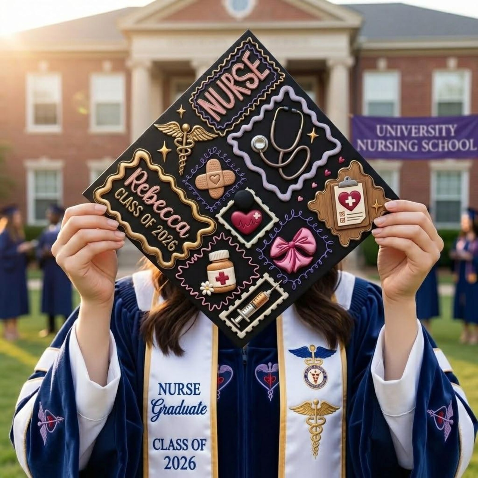 Personalized RN Graduation Cap Topper, Custom Registered Nurse Grad Cap