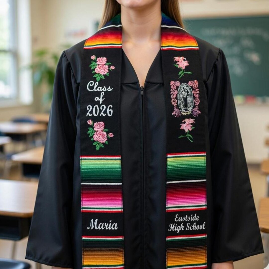 Custom Colorful Embroidered Graduation Stole, Personalized Graduation ...