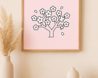 Minimalist Sakura Tree Print | Japanese Cherry Blossom Wall Art (Digital Download)