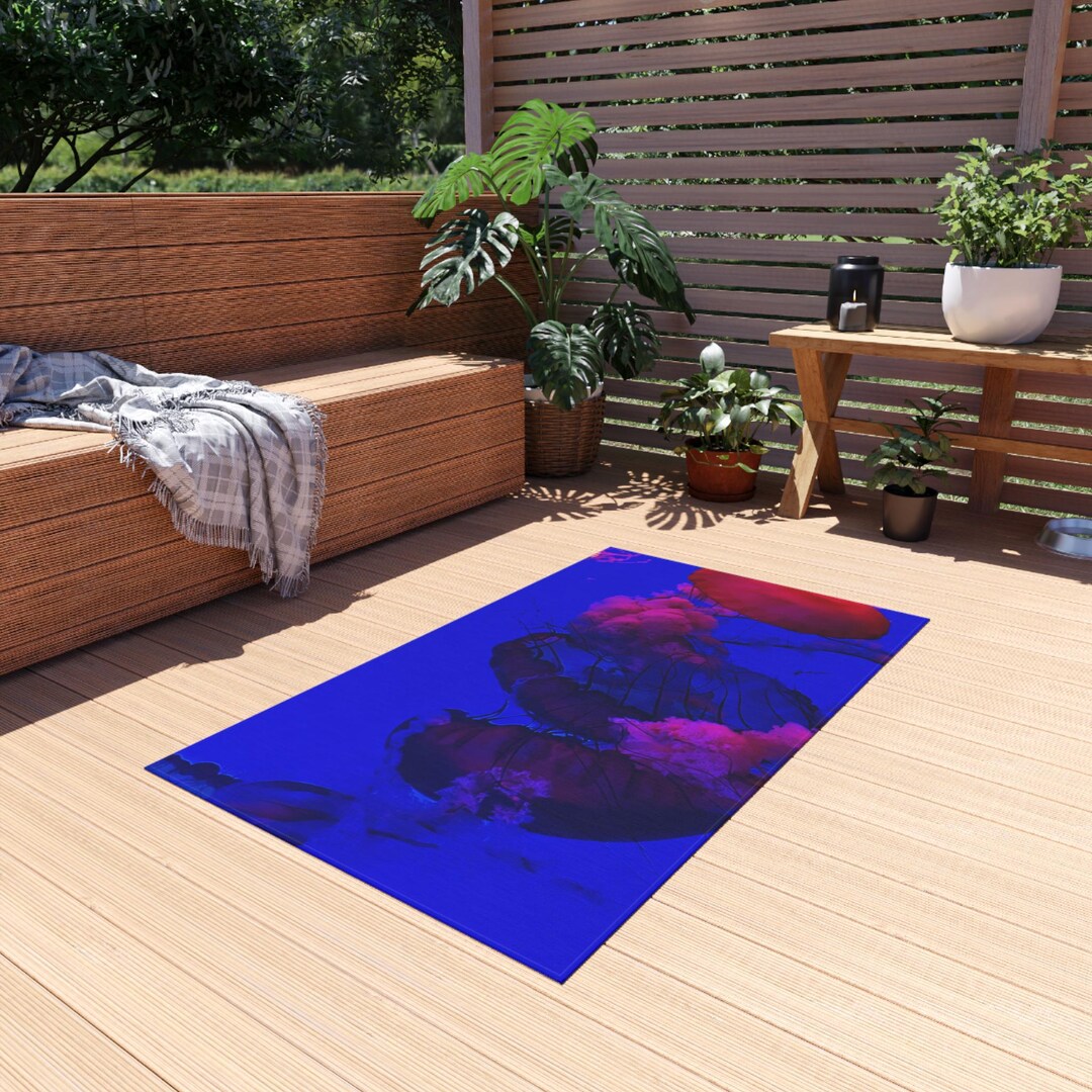 Vibrant Jellyfish Outdoor Rug for Patios, Beach, and Poolside Decor ...